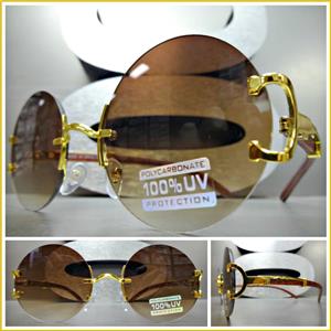 Elegant Round Shape Wooden Sunglasses- Brown Lens