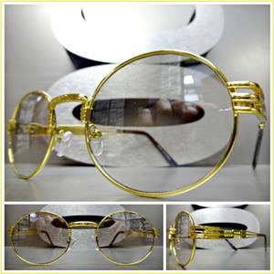 Vintage Oval Clear Lens Glasses- Slight Tint/ Gold Frame