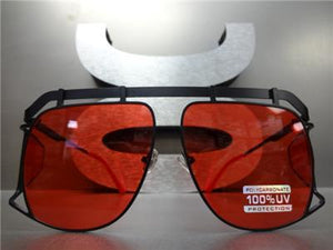 Unique Metal Frame Sunglasses- Red Lens