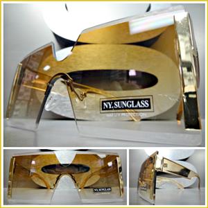 Oversized Shield Style Gold Accent Sunglasses- Honey Gradient Lens