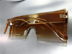 Oversized Shield Style Gold Accent Sunglasses- Honey Gradient Lens