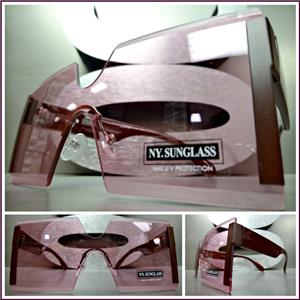 Oversized Shield Style Gold Accent Sunglasses- Purple Lens