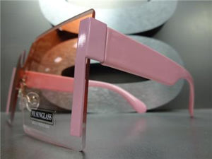 Oversized Shield Style Gold Accent Sunglasses- Pink Lens