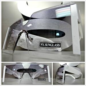 Oversized Shield Style Gold Accent Sunglasses- White Frame