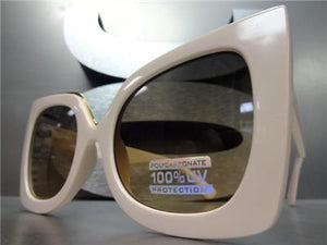 Pointy Cat Eye Style Sunglasses- Beige Frame