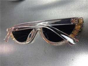 Half Lens Bling Cat Eye Sunglasses- Pink Transparent Frame