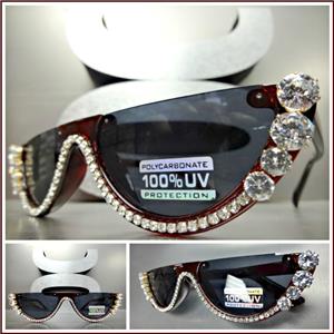 Half Lens Bling Cat Eye Sunglasses- Red Frame