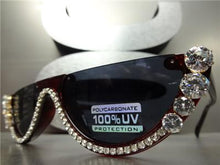 Half Lens Bling Cat Eye Sunglasses- Red Frame