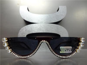 Half Lens Bling Cat Eye Sunglasses- Red Frame