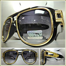 Old School Frame w/ Gold Accents Sunglasses- Black
