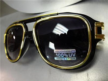 Old School Frame w/ Gold Accents Sunglasses- Black