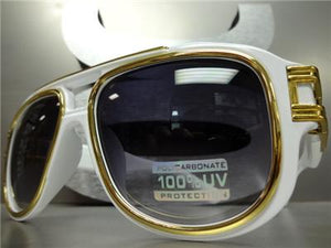 Old School Frame w/ Gold Accents Sunglasses- White