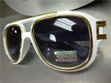 Old School Frame w/ Gold Accents Sunglasses- White