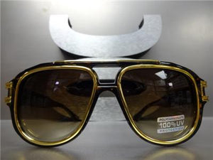 Old School Frame w/ Gold Accents Sunglasses- Tortoise