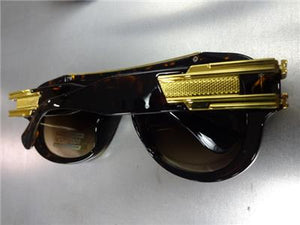 Old School Frame w/ Gold Accents Sunglasses- Tortoise