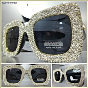 LUXE Crystal Embellished Square Frame Sunglasses