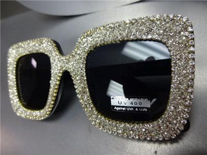 LUXE Crystal Embellished Square Frame Sunglasses