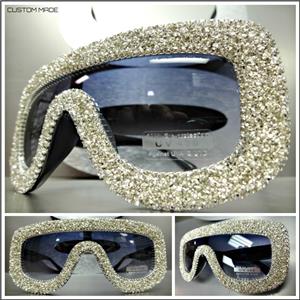 LUXE Crystal Embellished Shield Style Sunglasses