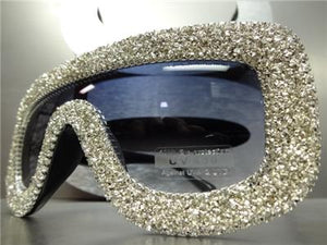LUXE Crystal Embellished Shield Style Sunglasses