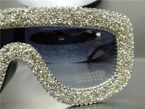 LUXE Crystal Embellished Shield Style Sunglasses