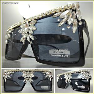 HANDMADE Crystal Embellished Square Sunglasses
