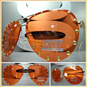 Gold Studded Tear Drop Sunglasses- Red Lens