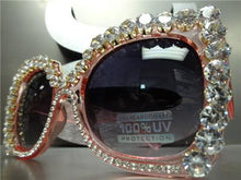 Oversized Sparkly Bling Cat Eye Sunglasses- Pink Transparent Frame