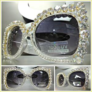 Oversized Sparkly Bling Cat Eye Sunglasses- Clear Transparent Frame