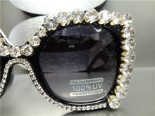 Oversized Sparkly Bling Cat Eye Sunglasses- Black Frame/ Gradient Lens