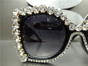 Oversized Sparkly Bling Cat Eye Sunglasses- Black Frame/ Gradient Lens