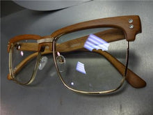 Wooden Clubmaster Style Clear Lens Glasses- Rose Gold Frame