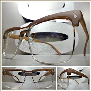 Wooden Clubmaster Style Clear Lens Glasses- Silver/ Dark Wooden Frame