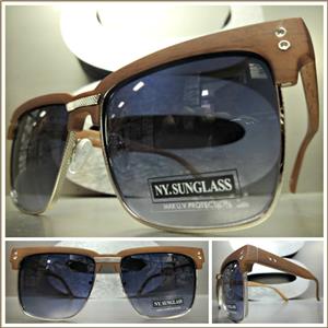 Wooden Clubmaster Style Sunglasses- Silver/ Dark Wooden Frame