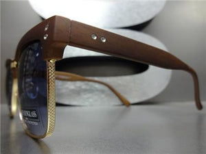 Wooden Clubmaster Style Sunglasses- Rose Gold/ Dark Wooden Frame