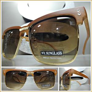 Wooden Clubmaster Style Sunglasses- Brown Lens