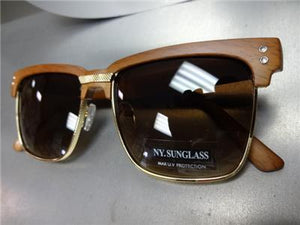 Wooden Clubmaster Style Sunglasses- Brown Lens
