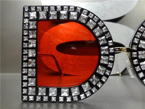 Unique Bedazzled Embellished Sunglasses- Red Lens