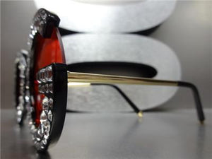 Unique Bedazzled Embellished Sunglasses- Red Lens
