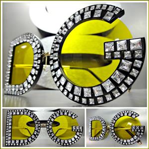 Unique Bedazzled Embellished Sunglasses- Yellow Lens