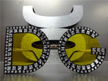 Unique Bedazzled Embellished Sunglasses- Yellow Lens