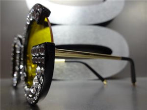 Unique Bedazzled Embellished Sunglasses- Yellow Lens