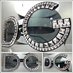Unique Bedazzled Embellished Sunglasses- Black Frame