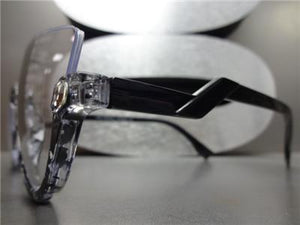 Semi-Rimless Cat Eye Clear Lens Glasses- Gray Tortoise Frame