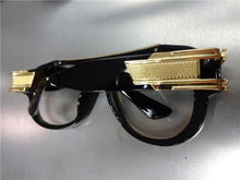 Old School Frame w/ Gold Accents Clear Lens Glasses- Black Frame