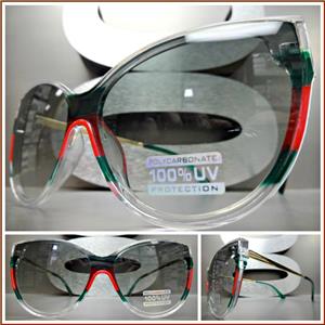 Classy Exaggerated Cat Eye Sunglasses- Transparent/Green/Red Frame