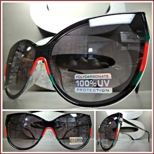 Classy Exaggerated Cat Eye Sunglasses- Black/Green/Red Frame