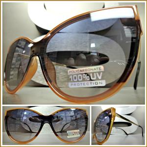 Classy Exaggerated Cat Eye Sunglasses- Light/Dark Brown Frame