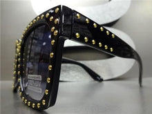 Gold Studded Square Sunglasses- Black Glossy Frame