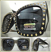 Gold Studded Square Sunglasses- Black Matte Frame