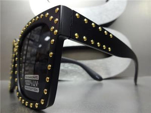 Gold Studded Square Sunglasses- Black Matte Frame